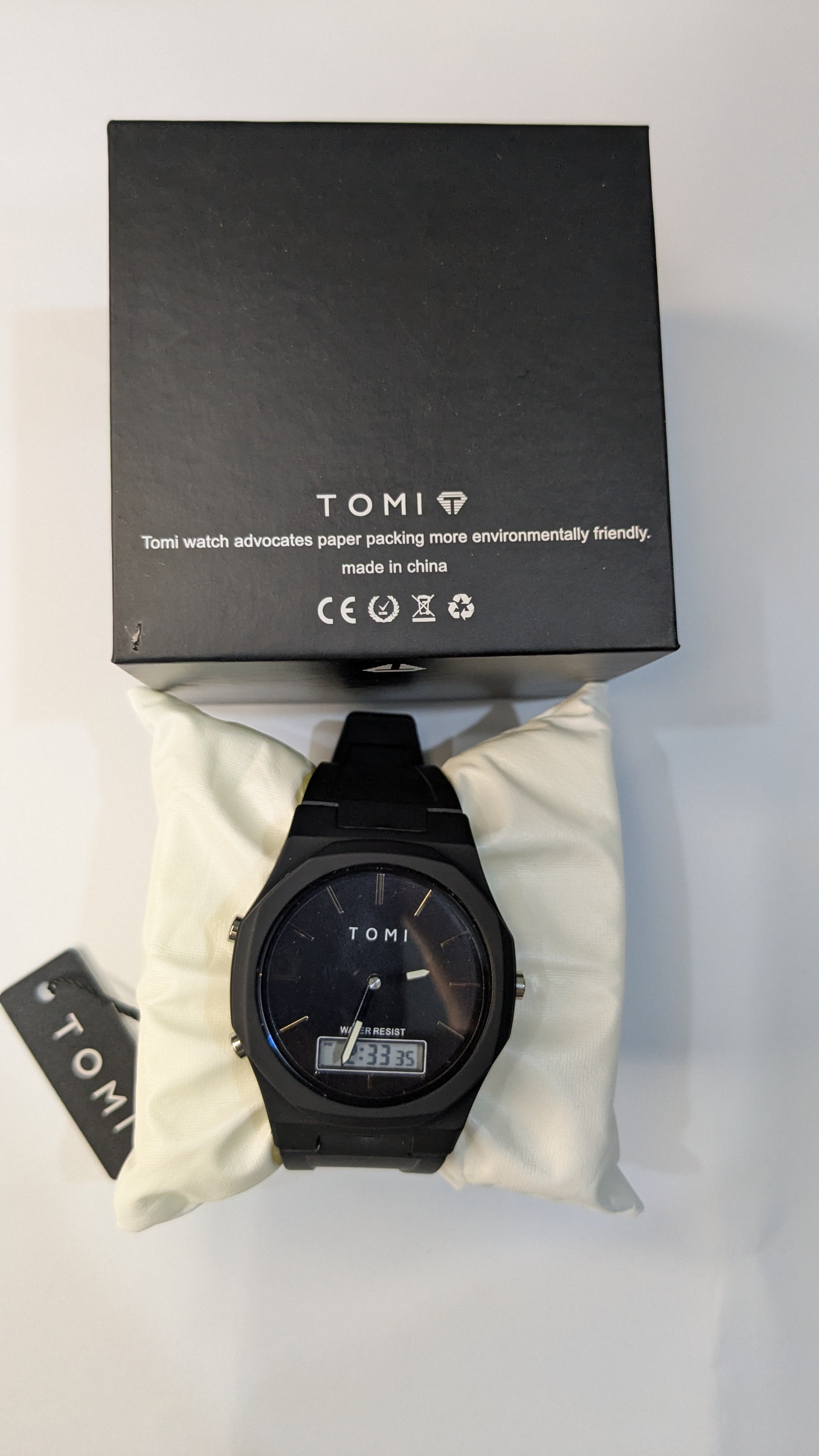 Tomi 238 Black – Dual Time Analog & Digital with Rubber Strap